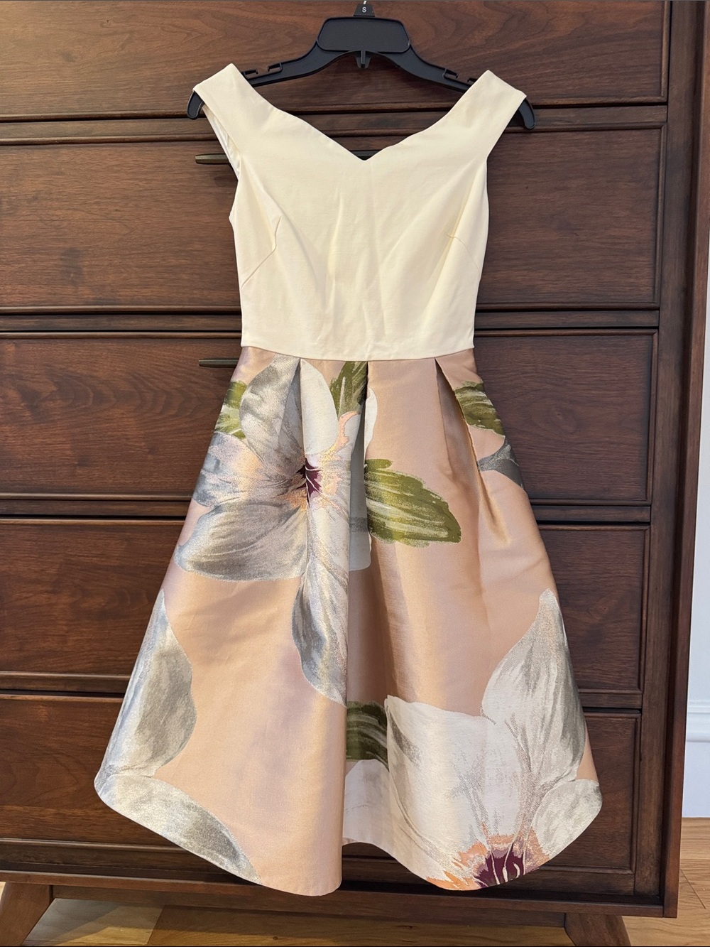 Ted Baker Cream Bodice Blush Floral Fit-and-Flare  Dress, 0